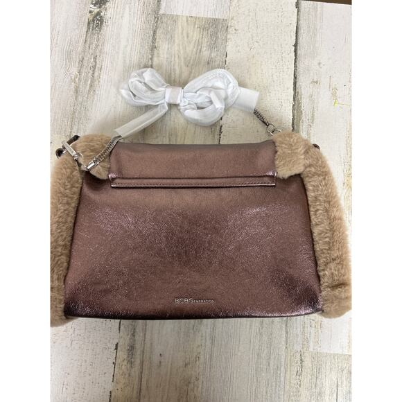 BCBGeneration Faux Bronze Leather Shoulder Crossbody Bag Fur Trim Boho New - Picture 5 of 5